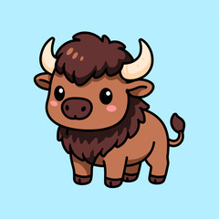 Cute Buffalo Cartoon Character Illustration, Adorable Farm Animal Mascot Design © Rakka