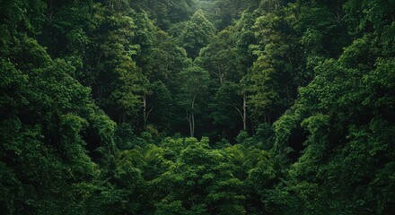 Fototapeta premium Expansive view of dense, overlapping jungle foliage creating an overwhelming, textured backdrop extending far into the distance, tropical, green, depth