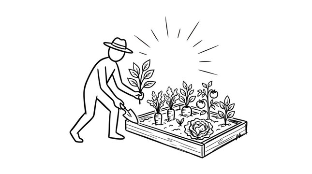 Gardener Tending to a Raised Bed Vegetable Garden