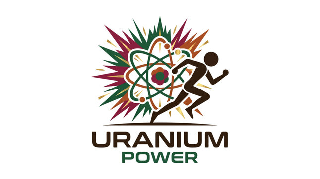 Uranium Power Logo Energetic Runner with Atom Icon
