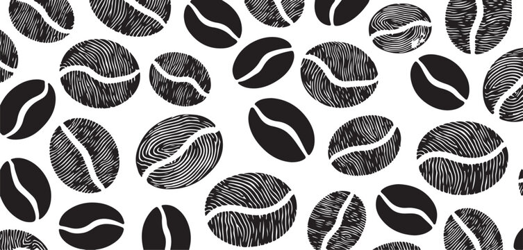 coffee bean texture line art seamless pattern vector background