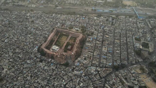 Aerial View of the historic Qila Mubarak fortress nestled within the dense urban landscape of Bathinda