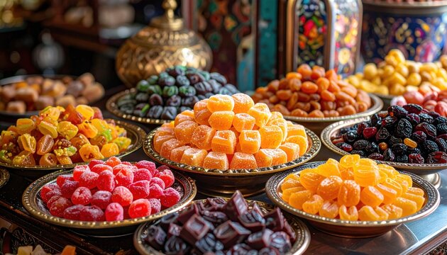 Colorful Ramadan Eid Candy and Chocolate in the Traditional Ottoman Cuisine Desserts Photo, Eid Celebration Among Family Photo