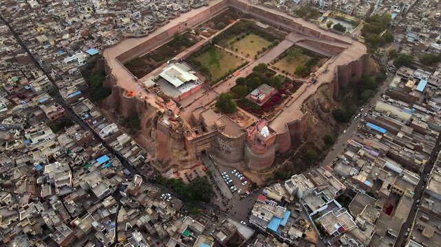 Majestic Aerial View of Qila Mubarak Fort Entrance and Historic Architecture in Bathinda.