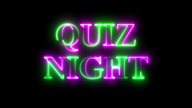 Neon quiz night sign glowing text animation for trivia events and pub games