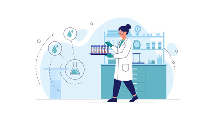 Obraz premium Scientist in Lab Coat Holding Test Tubes, Conducting Research in Laboratory