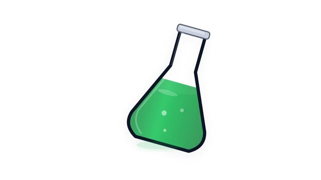 A simple cartoon-style illustration of a conical flask filled with green liquid on a white background.