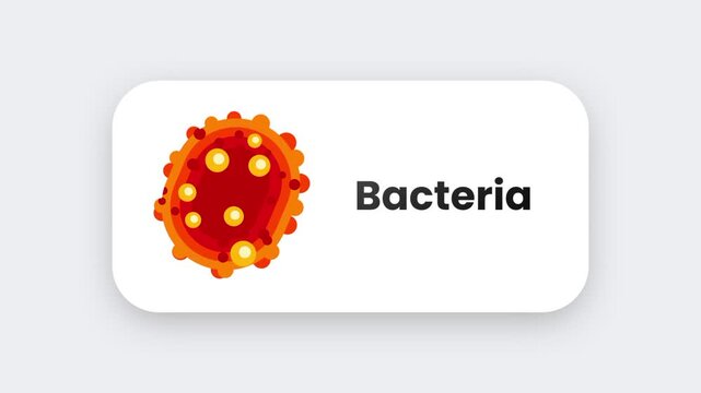 A detailed orange and yellow bacteria microorganism icon with spike protrusions representing a pathogen cell on a white rounded badge