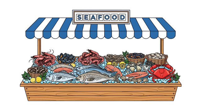 Fresh seafood on market display.