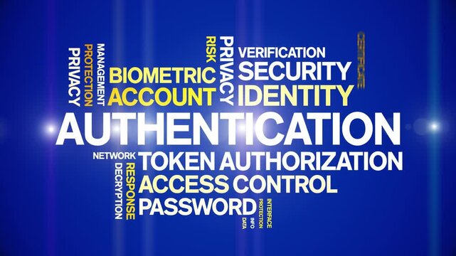 Authentication animated word cloud-text design animation tag kinetic typography seamless loop.