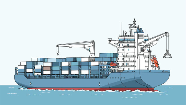 Majestic container ship fully loaded with various cargo containers, efficiently navigating through the vast open ocean.