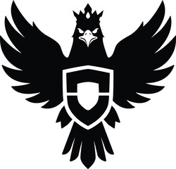 Fototapeta premium Majestic Garuda Eagle Silhouette with Crown and Heraldic Shield