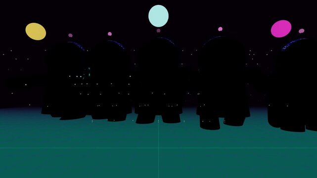 Cute Galaxy Visor Robot Dancing in Neon Cyberpunk Nightclub 4K Seamless Loop