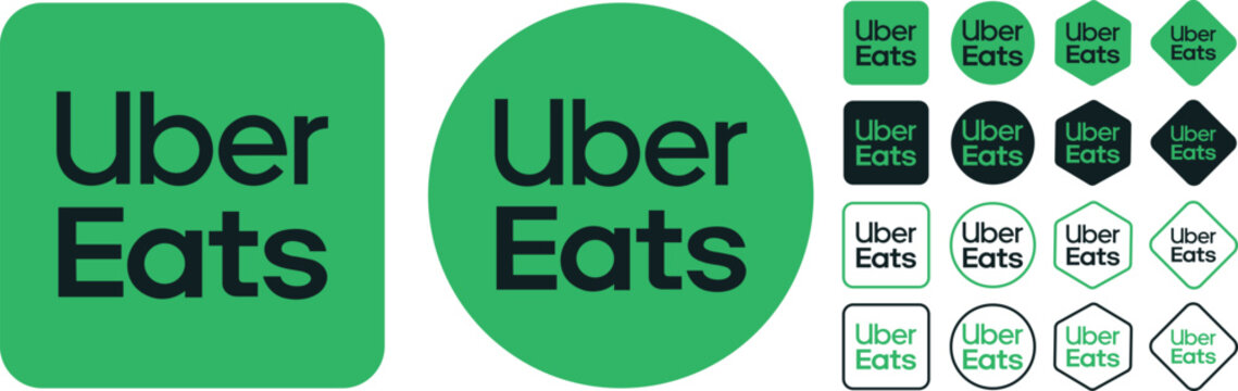 Uber Eats Logo and Icon Set - Food Delivery Service Branding in Various Shapes and Styles