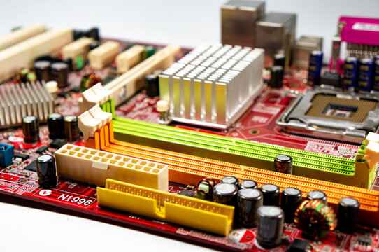Computer motherboard on white background with gradient