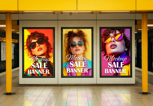 Fashion Sale Poster Mockup Display in Subway Station