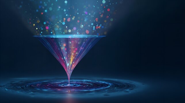 Abstract illustration of data funnel, data filter or information flow visualization.
