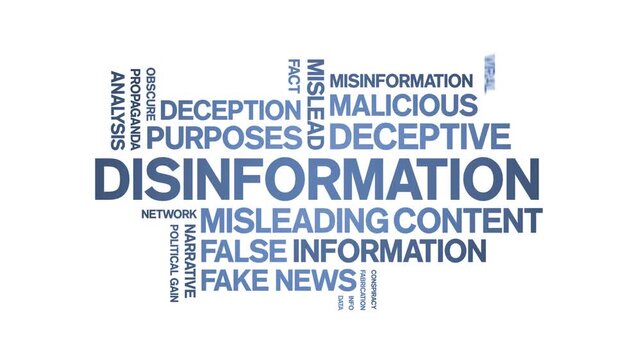 Disinformation animated word cloud-text design animation tag kinetic typography seamless loop.