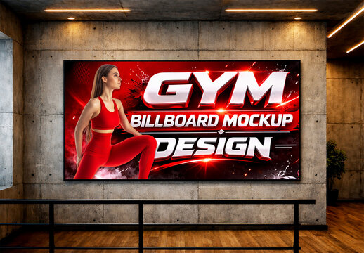 Indoor Gym Billboard Mockup with Modern Fitness Theme