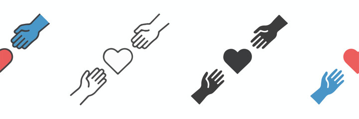 Fototapeta premium Hands offering and receiving a heart icon in four styles