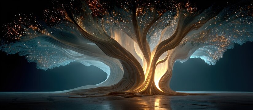 Enchanted, ethereal tree glowing with inner light