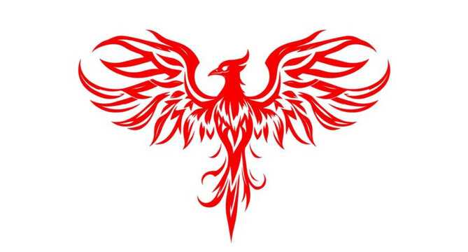 A tribal red heart with wings vector illustration designed as a phoenix flame symbol for a love logo or dragon tattoo art pattern