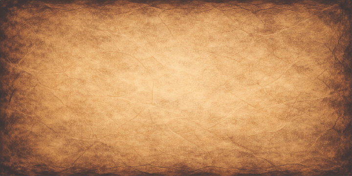 Vintage aged brown parchment paper texture background with a stained grunge design and blank antique pattern on a worn retro sheet
