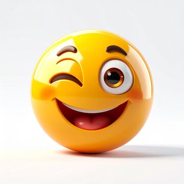 3d yellow smiling emoji face with cheerful expression on white background