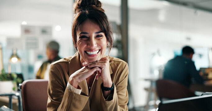 Smile, portrait and research with business woman in office for planning, publishing agency and journalist. Report editor, about us and columnist with mature person in creative startup for media