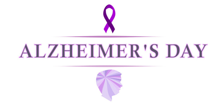 Alzheimer's day tesxts with purple ribbon and theme