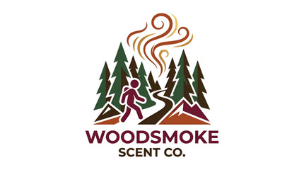 Obraz premium Woodsmoke Scent Co. Logo Featuring Hiking Scene
