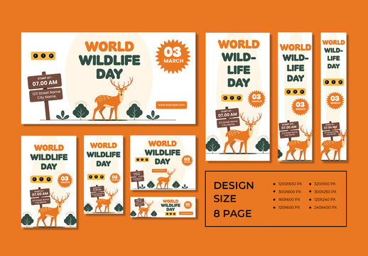 World Wildlife Day Awareness Banner Set with Deer Illustration and Forest Trees