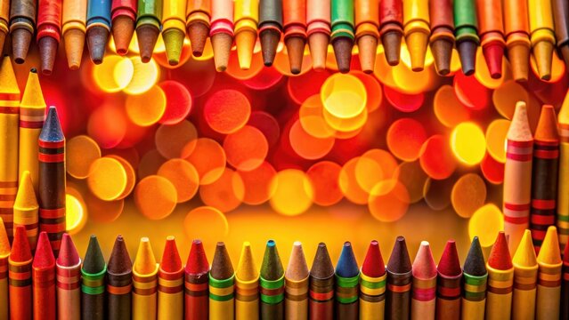 A photo of a vibrant red and yellow crayon border frame surrounding a colorful pattern
