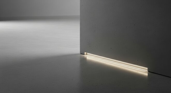 Polished Concrete Floor with Modern Linear Uplighting in Minimalist Interior Corner