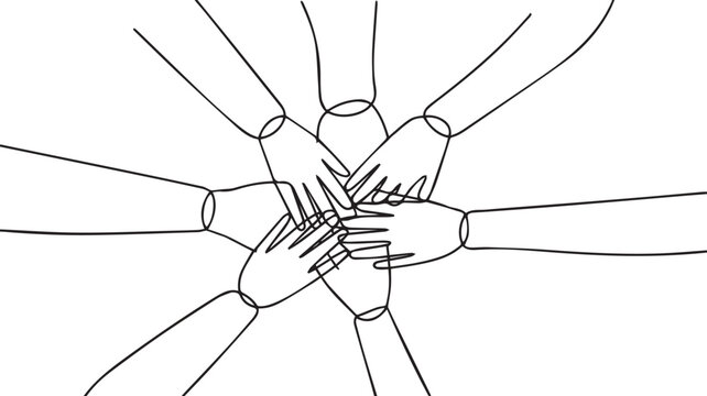 A group of people putting their hands together in a symbol of unity and teamwork