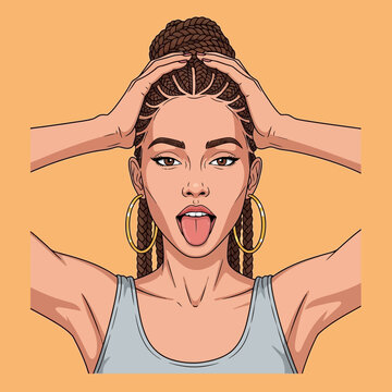 Woman with hands on head surprised.