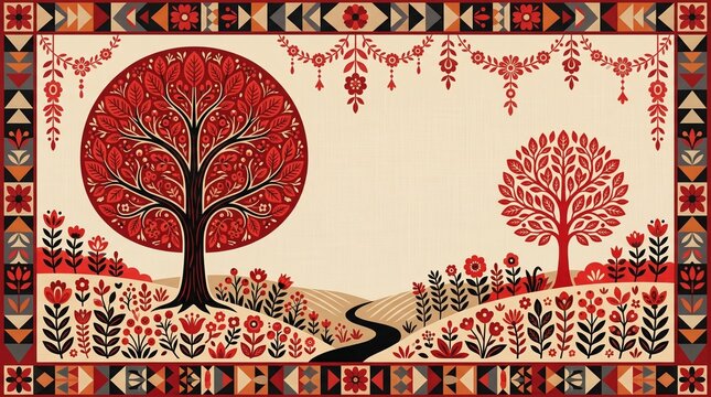 Maharana Pratap Jayanti sale banner design free space in the center Madhubani Paintings style