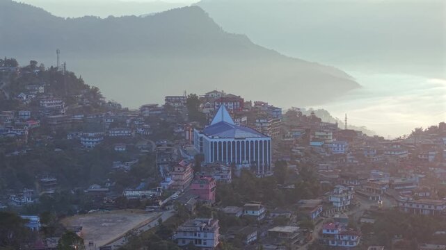 Aerial Drone View of Kohima City on Hills, Nagaland, Northeast India