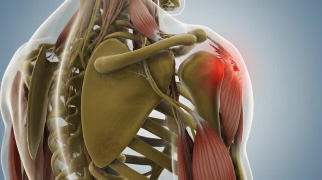 Rotator Cuff Tear Shoulder Joint Anatomy 3D Medical Render. 4K Video