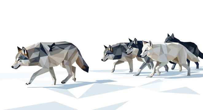 Gray wolf pack running together.