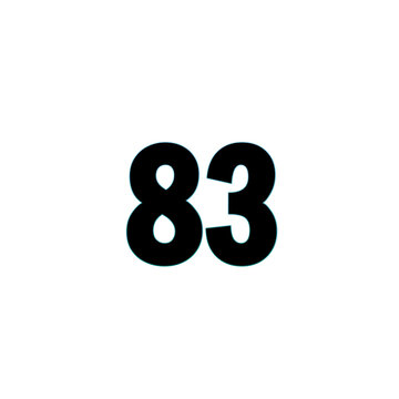 Number 83 black bold 3D style isolated on white background