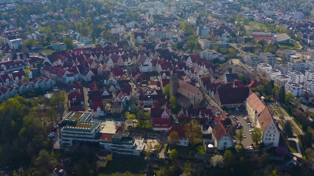 Aerial view of the city Leonberg in Germany on a sunny morning in early spring
