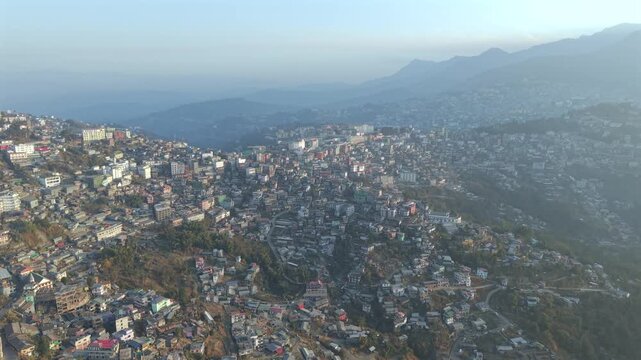 Aerial Drone View of Kohima City on Hills, Nagaland, Northeast India
