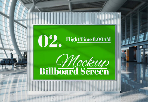 Airport Billboard Screen Mockup in Modern Terminal Hall