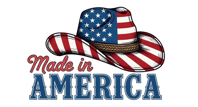 American cowboy hat with made in america text on white background
