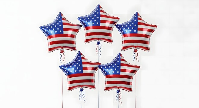 American flag star shaped balloons on white background for party decoration