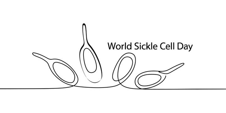 A continuous line drawing illustration depicting sickle shaped red blood cells for awareness day Vector, illustration