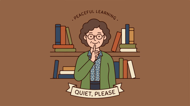Librarian with finger on lips.