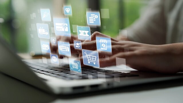 Digital gift card icons show e-commerce, payment, and digital gift card redemption. Digital gift card supports online shopping, secure payment, and customer loyalty programs. Funnel