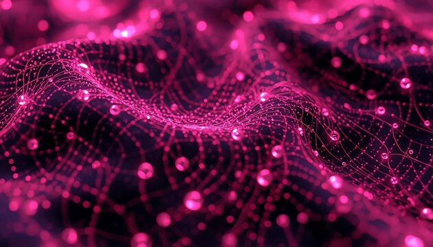 Abstract digital surface with glowing pink particles, creating a sense of futuristic technology and intricate connections